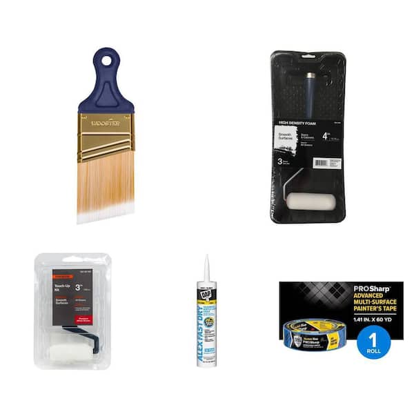Premium Painting and Caulking Kit with 3 in. Mini Roller 2 in. Sash Brush Foam Trim Kit Latex Caulk and Painters Tape