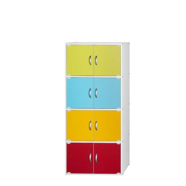 HODEDAH 4-Shelf, 54 in. H Rainbow Wood Bookcase with Double Doors