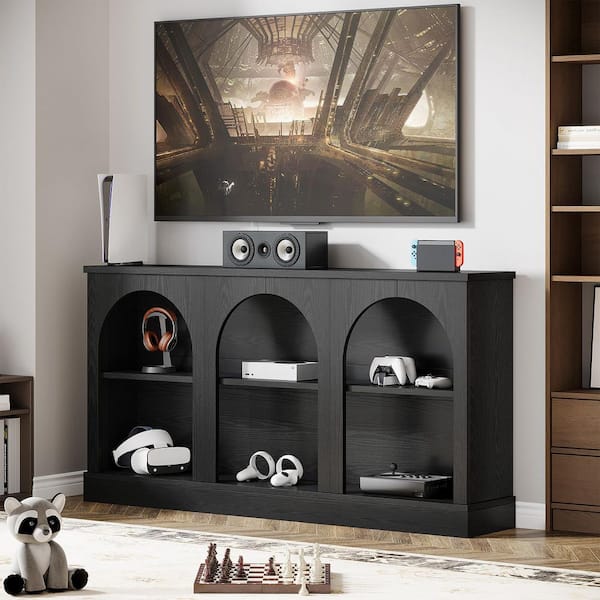 BYBLIGHT Ezlynn Black TV Stand Entertainment Center Fits TVs Up to