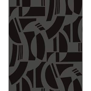 Carter Black Flocked Geometric Flock Non-Pasted Non-Woven Paper Wallpaper
