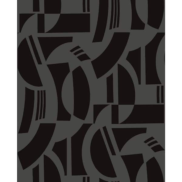 SCOTT LIVING Carter Black Flocked Geometric Flock Non-Pasted Non-Woven Paper Wallpaper