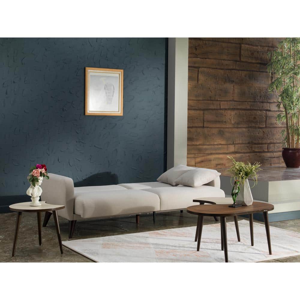 Beige Twin Fabric Sectional with Storage and Rolled Arms