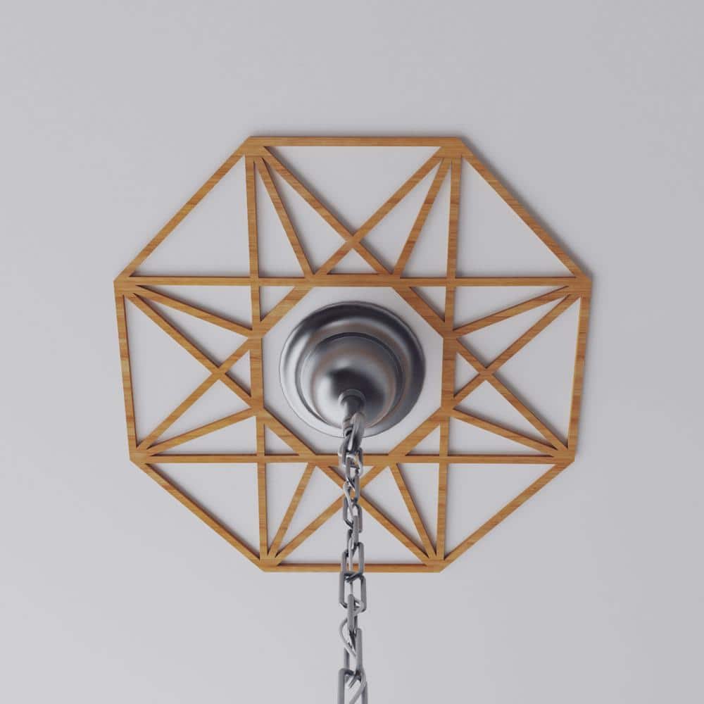 Cherry Wood Geometric Fretwork Ceiling Medallion, 18" Diameter