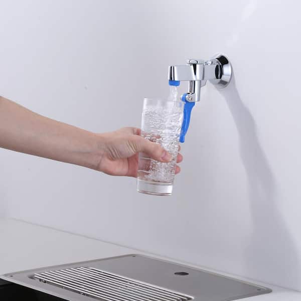 Wall Mount Glass Filler Faucet, Push-Back Glass Filling Station with NPT 3/8" Female Inlet and Flange in Polished Chrome