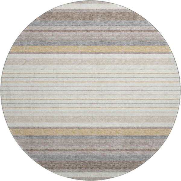 Mayfield Premium Machine Washable Abstract AMF2330 Ivory 8 ft. x 8 ft. Round Rug