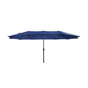 Bali Outdoor Double Sided 15 ft. x 9 ft. Rectangular Twin Market Patio Umbrella with Crank in Navy Blue
