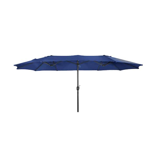 Bali Outdoor Double Sided 15 ft. x 9 ft. Rectangular Twin Market Patio Umbrella with Crank in Navy Blue