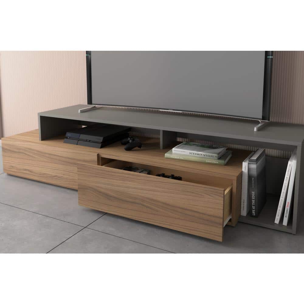 Nexera Tonik TV Stand for TVs up to 80 in Nutmeg and Greige