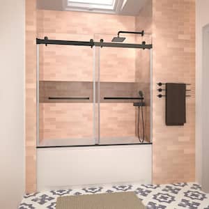 Mincio 60 in. W x 58 in. H Sliding Bathtub Door, CrystalTech Treated 5/16 in. Tempered Clear Glass, Matte Black Hardware
