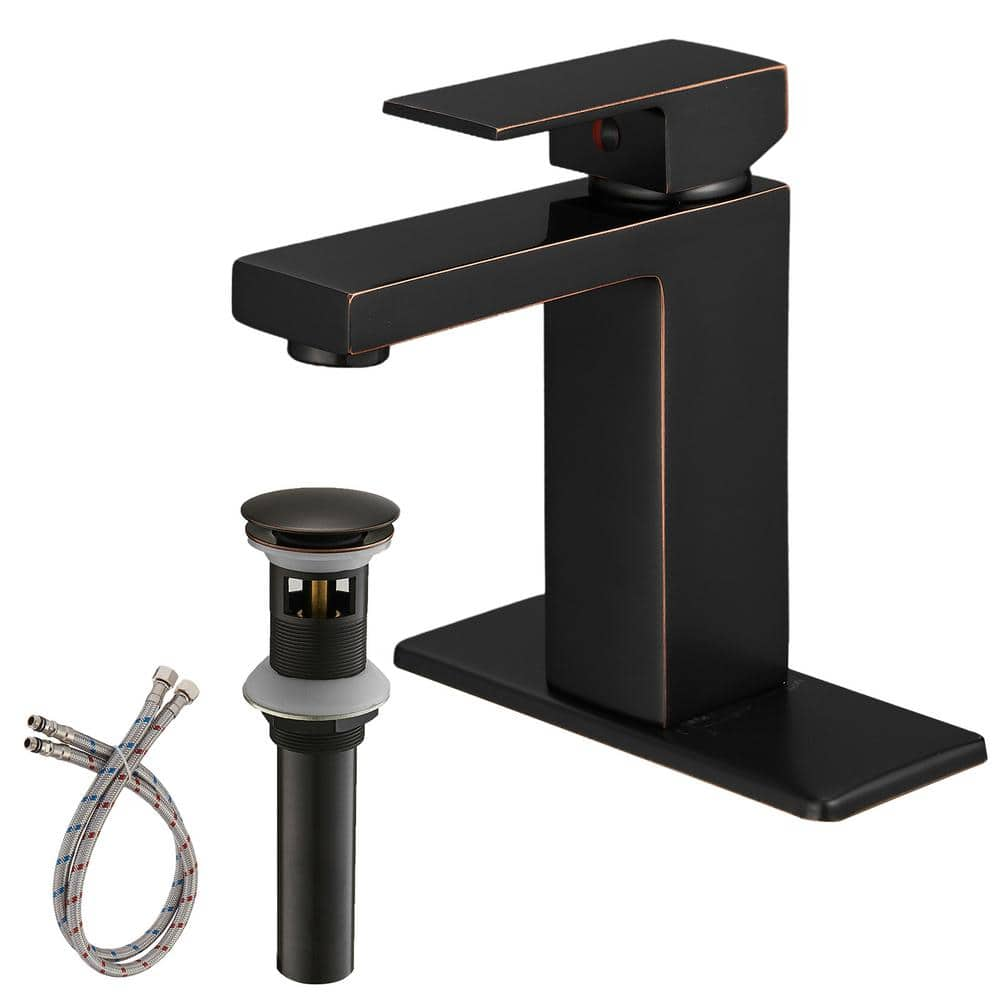 Dimakai Single Hole Single-Handle Low-Arc Bathroom Faucet With Pop-up Drain Assembly in Oil Rubbed Bronze