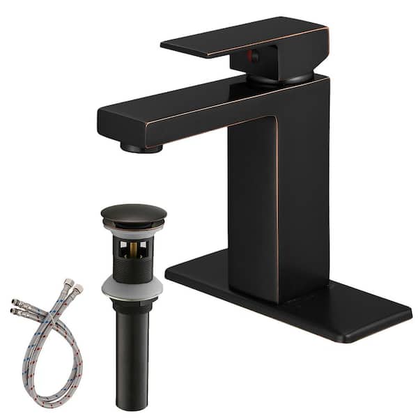 Single Hole Single-Handle Low-Arc Bathroom Faucet With Pop-up Drain Assembly in Oil Rubbed Bronze