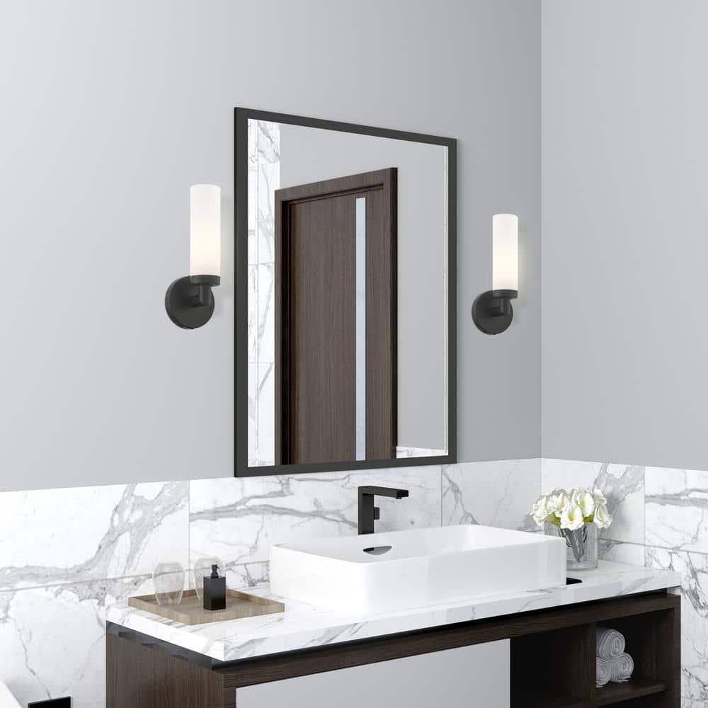 Black Steel Wall Sconce with Satin Opal Glass Shade