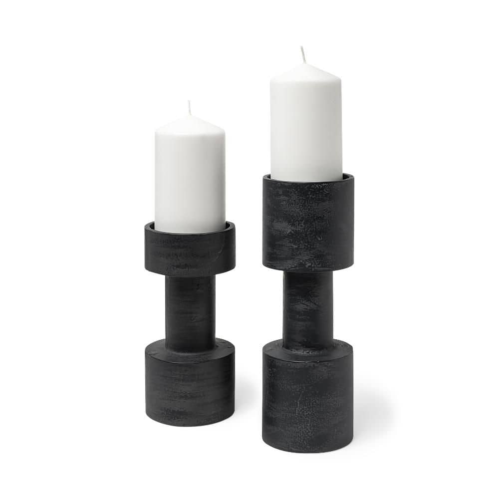 Set of Two Black Distressed Metal Tabletop Pillar Candle Holders price history on PriceWatchPro