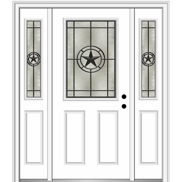 MMI Door Elegant Star 60 in. x 80 in. Left-Hand Inswing 1/2 Lite Decorative Glass Primed Fiberglass Prehung Front Door