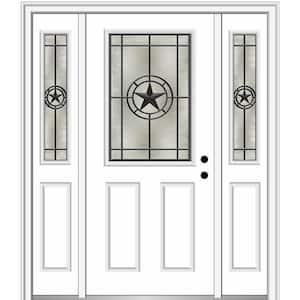 Elegant Star 64 in. x 80 in. Left-Hand Inswing 1/2 Lite Decorative Glass Primed Fiberglass Prehung Front Door