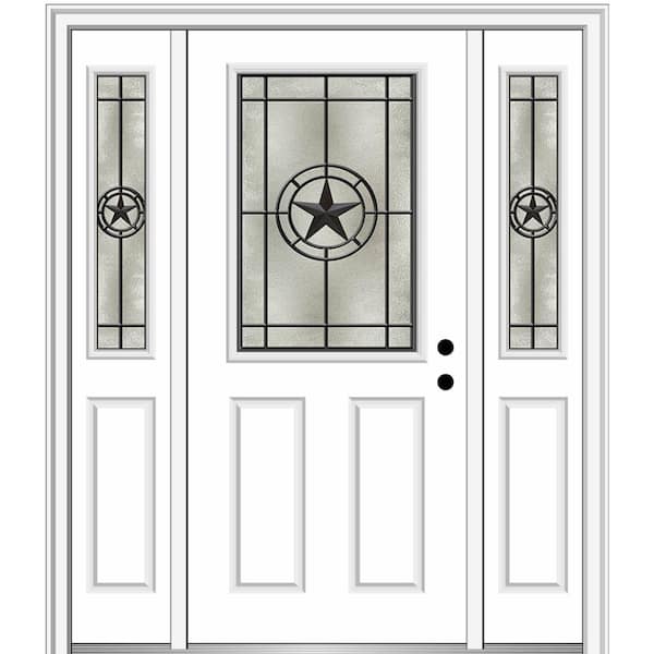 MMI Door Elegant Star 64 in. x 80 in. Left-Hand Inswing 1/2 Lite Decorative Glass Primed Fiberglass Prehung Front Door