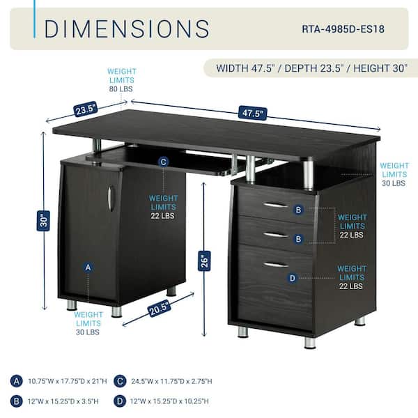 TECHNI MOBILI 47.5 in. W Complete Workstation Computer Desk with