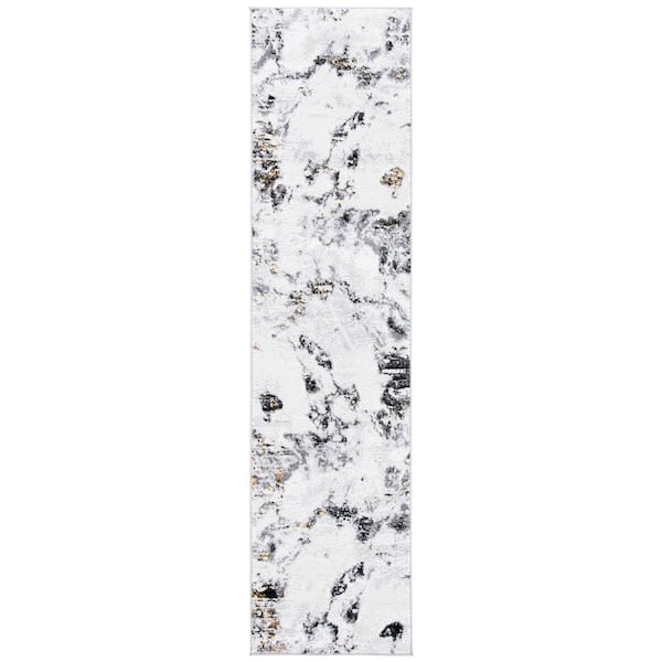 SAFAVIEH Amelia Gray/Gold 2 ft. x 10 ft. Abstract Distressed Runner Rug