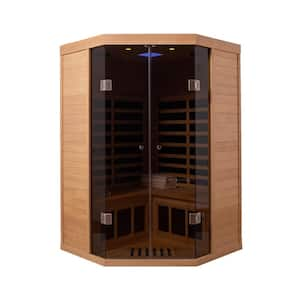 2-Person Hemlock Indoor Corner Infrared Sauna with 7-Carbon Far Infrared Heaters and Transparent Glass Doors