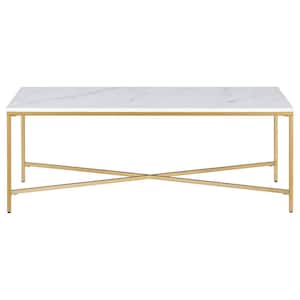 Henley 47.63 in. Brass Rectangular MDF Coffee Table with Faux Marble Top