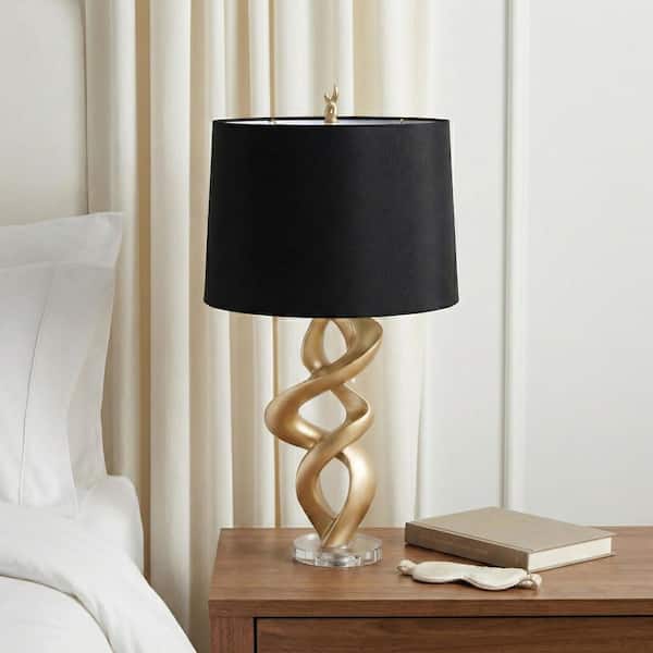 Liv & Skye 30 in. Gold Resin Swirl Table Lamp with Crystal Base