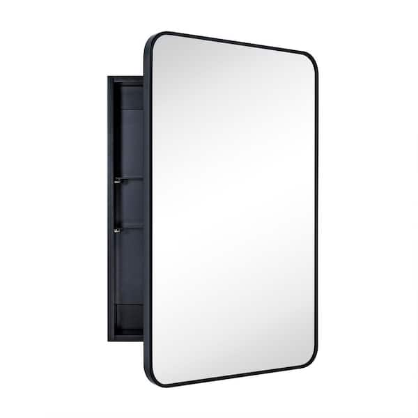 Garnes 24 in. W x 36 in. H Rectangular Recessed or Surface Mount Metal Framed Medicine Cabinet with Mirror in Black