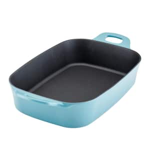 Premium RUST-RESISTANT 9 in. x 13 in. Agave Blue Rectangle Cast Iron Roasting Pan