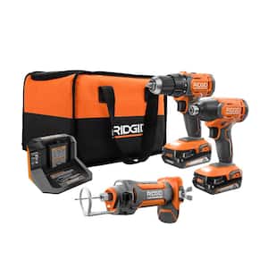 18V Cordless 3-Tool Combo Kit with Drill/Driver, Impact Driver, Drywall Cut-Out Tool, Batteries, Charger, and Bag