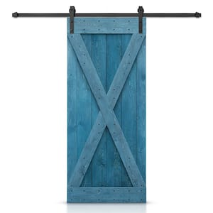 X Series 36 in. x 84 in. Pre-Assembled Ocean Blue Stained Wood Interior Sliding Barn Door with Hardware Kit