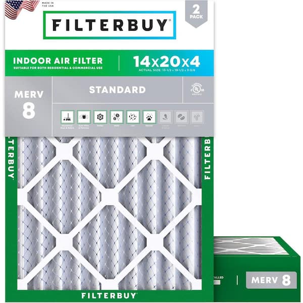 14 in. x 20 in. x 4 in. MERV 8 (FPR 5) Dust Defense Pleated HVAC AC Furnace Air Filters Replacement (2-Pack)