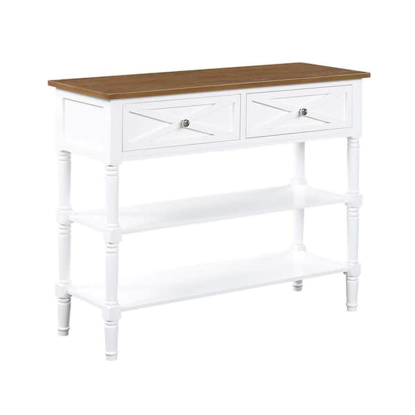Convenience Concepts Country Oxford 37 in. Driftwood/White Standard Rectangle Wood Console Table with 2-Drawers and Shelves