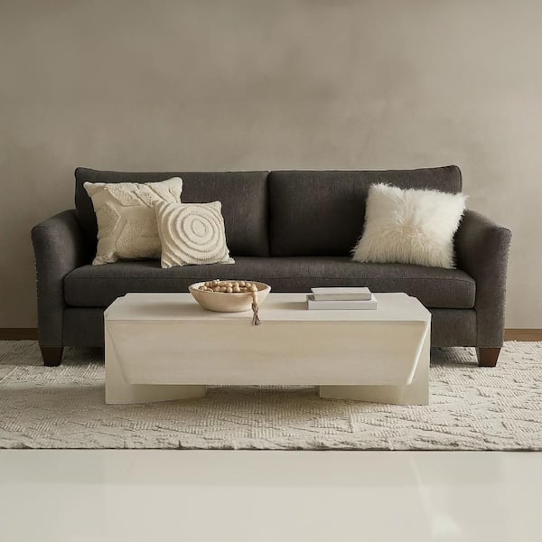 THE URBAN PORT Joanie 45.0 in. White Rectangle Mango Wood Coffee Table with Solid Asymmetric Base