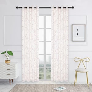 Tess Embroidered Grommet Sheer Curtain 52 in. W x 108 in. L in Blush