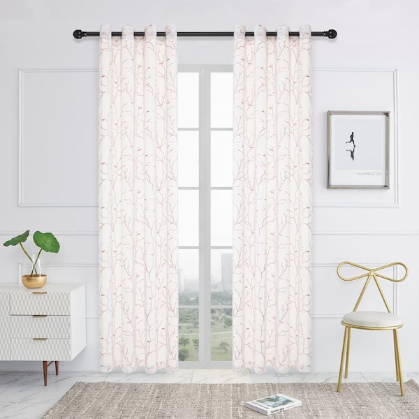 Lyndale Decor Tess Embroidered Grommet Sheer Curtain 52 in. W x 120 in. L in Blush