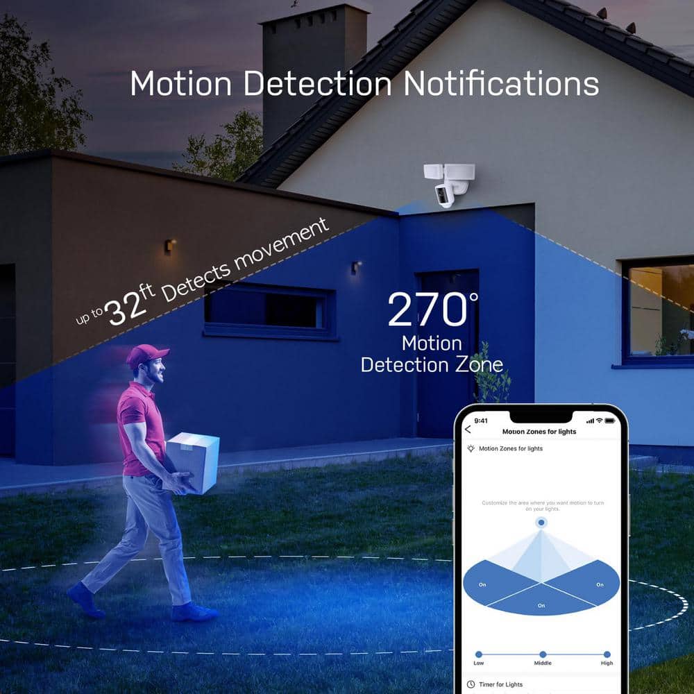 White Wireless LED Smart Security Floodlight with Camera