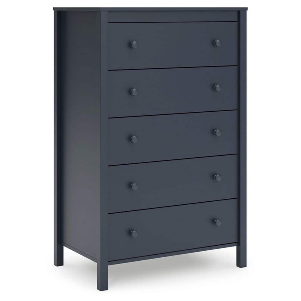 Navy Blue Transitional 5-Drawer Tall Dresser with Levelers