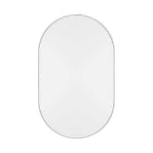 20.5 in. W x 33.5 in. H Capsule Oval Framed Medicine Cabinet with Mirror in Modern White