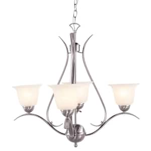 Aspen 4-Light Brushed Nickel Chandelier for Dining Room with Marbleized Glass Shades