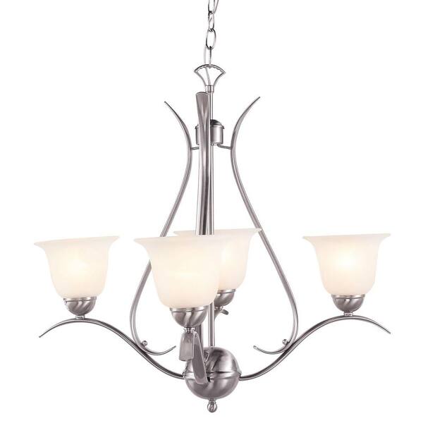 Bel Air Lighting Stewart 4-Light Brushed Nickel CFL Chandelier with Frosted Shades