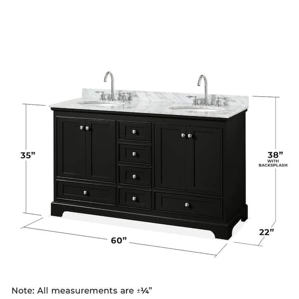 Deborah 60 in. Double Bathroom Vanity in Dark Espresso with Marble Vanity Top in White Carrara with White Basins