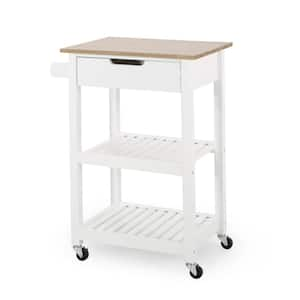 Treutlen White Kitchen Cart with Natural Wood Top