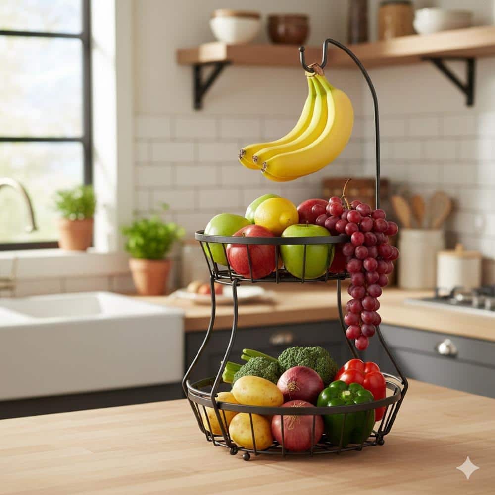 Lynzavix 2 Piece Stackable 2-Tier Fruit Basket Bowl with Banana