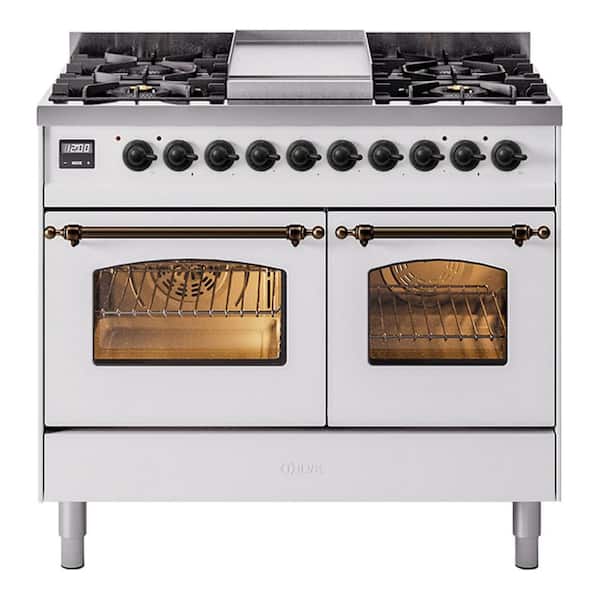 Nostaglie II 40 in. 6-Burners Freestanding Dual Fuel Range in White with Burnished Trim