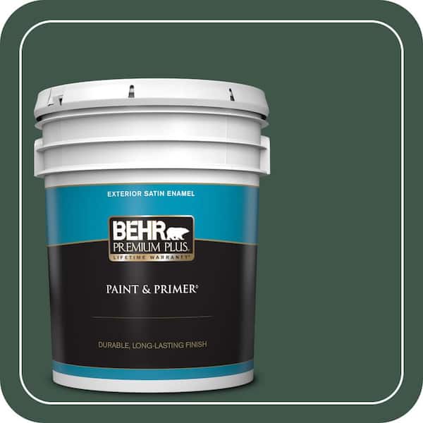 BEHR PREMIUM PLUS 5 gal. #470F-7 Deep Jungle Satin Enamel Exterior Paint & Primer