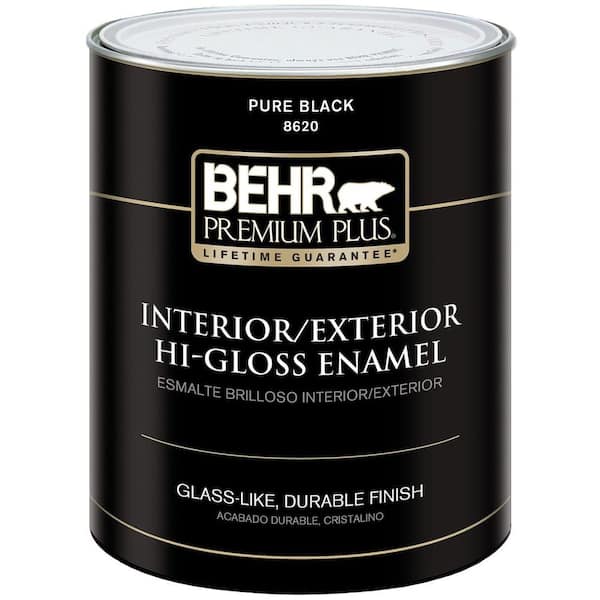 BEHR PREMIUM PLUS 1 gal. Pure Black Hi-Gloss Enamel Exterior/Interior Paint  862001 - The Home Depot