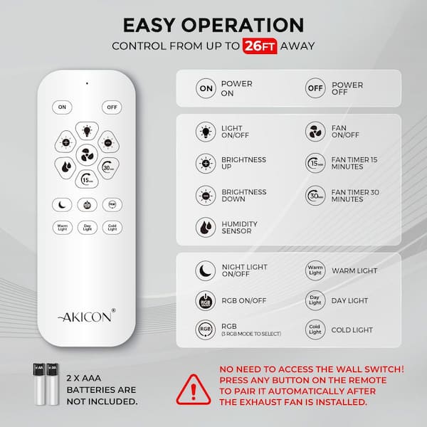 Akicon RGB2 White 110 CFM 1.5 Sone Ceiling Bathroom Exhaust Fan