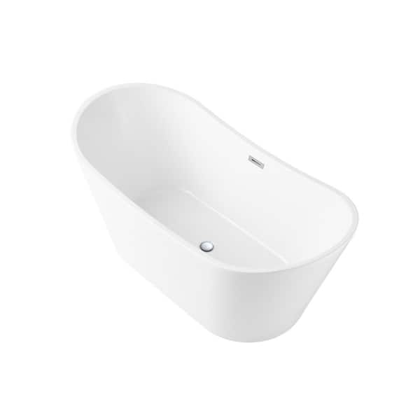 DEERVALLEY Horizon 66.93 in. x 31.5 in. Freestanding Soaking Acrylic Bathtub with Overflow Drain in White