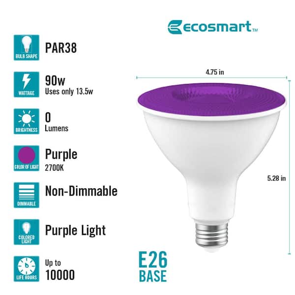 90-Watt Equivalent PAR38 Purple Color Decorative Indoor/Outdoor E26 Medium Base LED Spot Light Bulb (1-Pack)