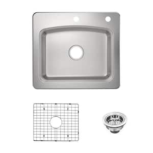 Belmar 25 in. Drop-In/Undermount Single Bowl 18-Gauge Stainless Steel Kitchen Sink with Grid and Drain