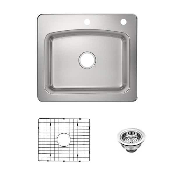 PELHAM & WHITE Belmar 25 in. Drop-In/Undermount Single Bowl 18-Gauge Stainless Steel Kitchen Sink with Grid and Drain